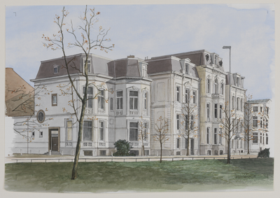 28217 Gezicht op de voorgevels en delen van de zijgevels van de huizen Maliesingel 18 (links) - 20, uit het westen.